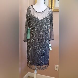 Embellished Gray Long Sleeve Dress